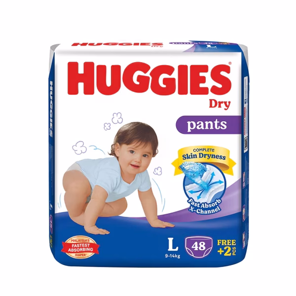 Huggies Dry L Pant Diaper 9-14Kg - 50 Pcs (Malaysia)