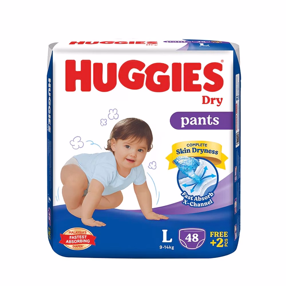 Huggies Dry L Pant Diaper 9-14Kg - 50 Pcs (Malaysia)